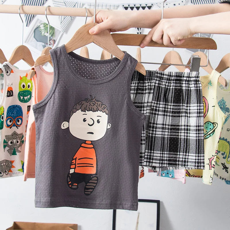Toddler Baby Boy Pajamas Cotton Sets for Girls 0 to 1 2 3 4 5 6 7 8 9 Years Summer Children Pyjama Short Sleeveless Kids Pijamas