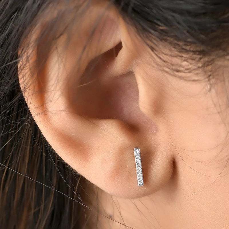 925 Sterling Silver Needle Zirconia Minimalist Flat Bar Stud Earrings For Women Punk Fine Jewelry Geometry Brincos Bijoux