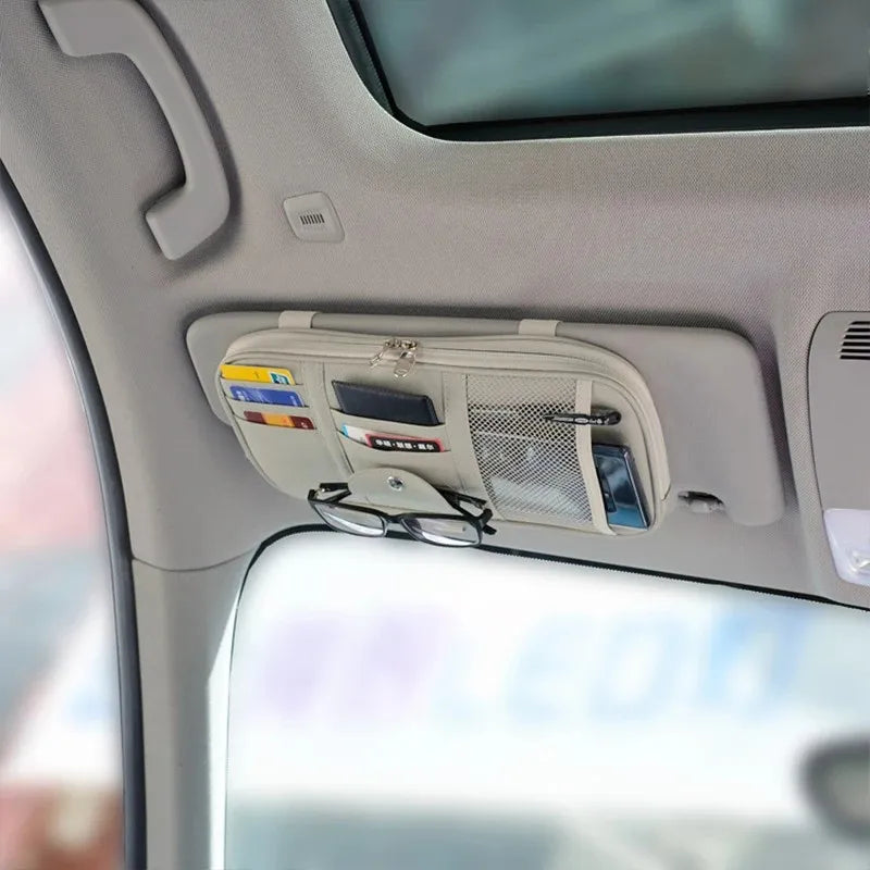 1 Piece Car Sun Visor Organiser, Sunglasses Holder with Zip Pouch for Car, Truck, SUV Car Interior Accessories