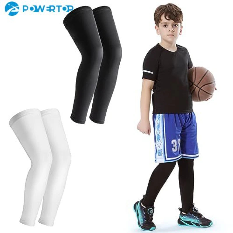1Pair Long Compression Leg Sleeves for Kids, Comfortable Non-Slip UV Protection Brace Support for Basketball Running Cycling