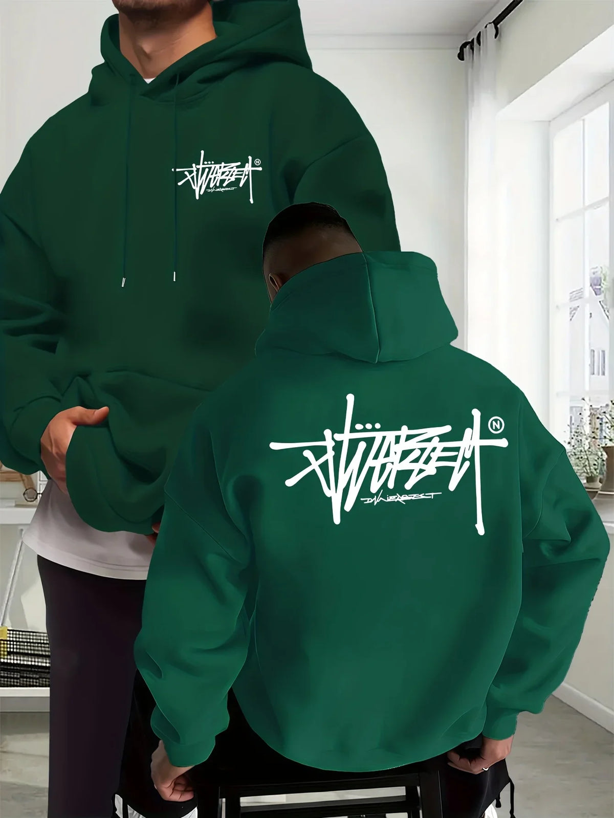 Graffiti Letter Hoodie Men Women Outdoor Street Hip-hop Vacation Fitness Loose Sport Couple Autumn Winter Long-sleeve Sweatshirt