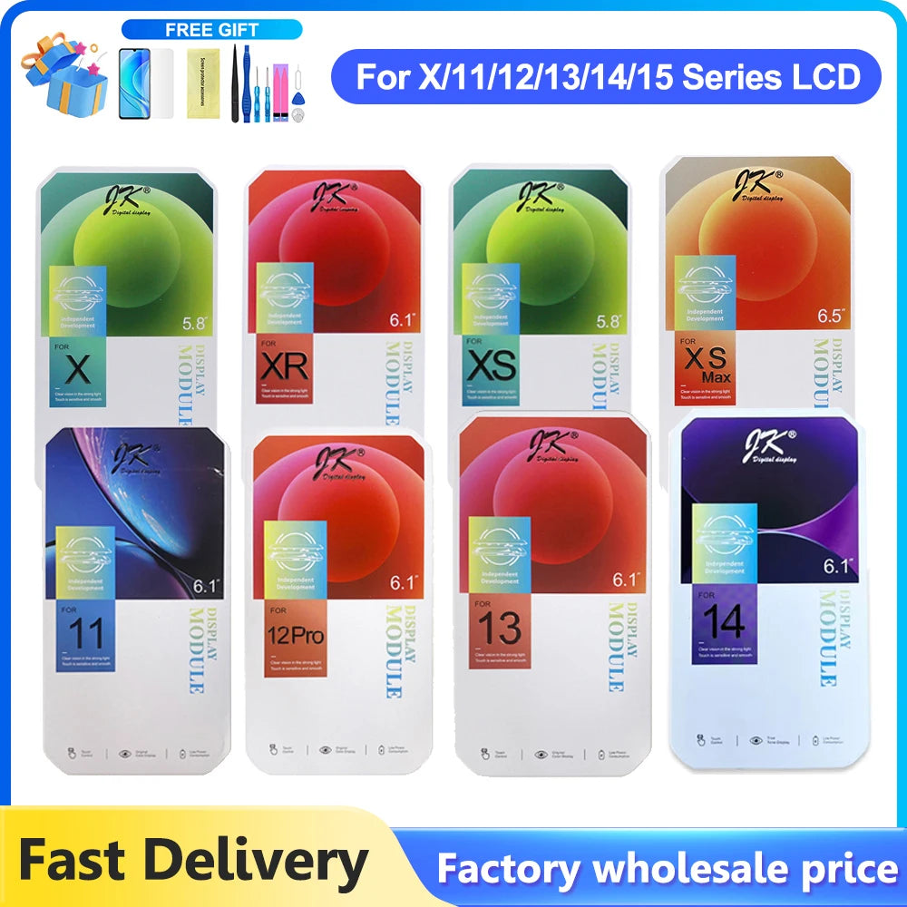 JK LCD Display Touch Screen Digitizer for iPhone X XR XS Max 11 12 13 Mini 14 15 16 Pro Max Compatible with For iPhone Models