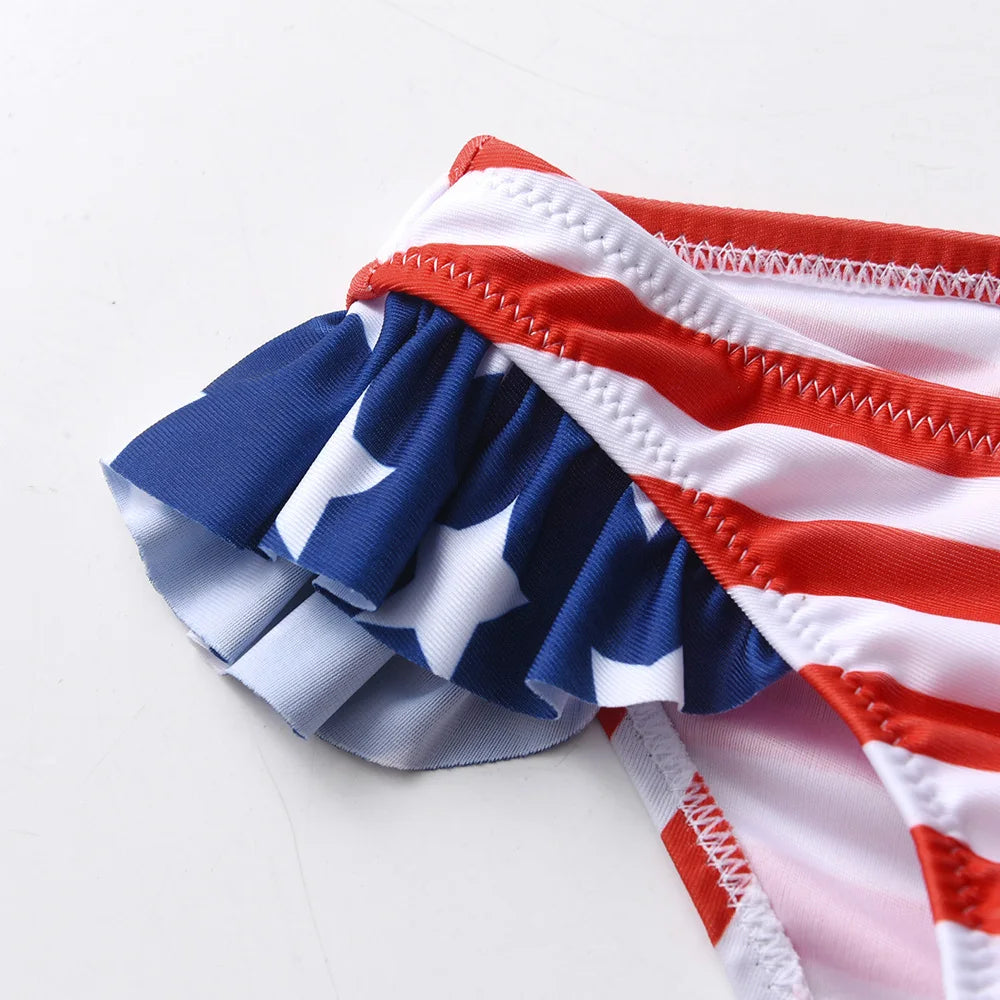 DXTON Girls 2 pcs Swimwear Suit Kids Flag Print Stars Stripe Swimsuit Children Bikini Sets for Summer Beachwear Bathing suit