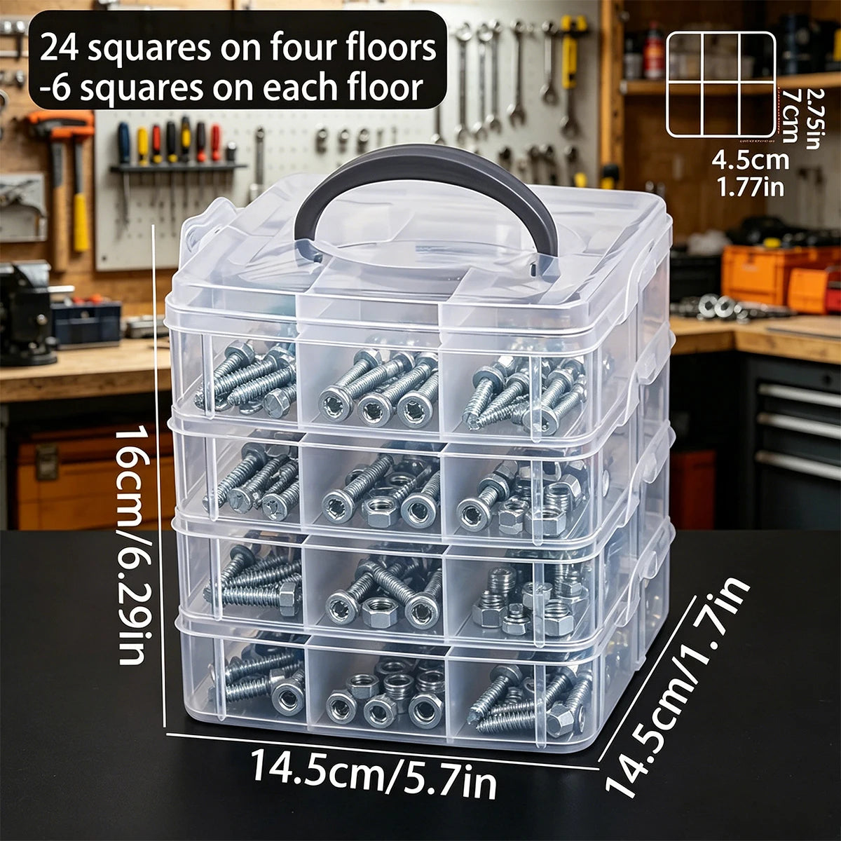 1pc Stackable Plastic Hardware Storage BoxDesktop Multi Grid Screw Bolt Parts Sorting Box Portable Multi Functional Handheld Box