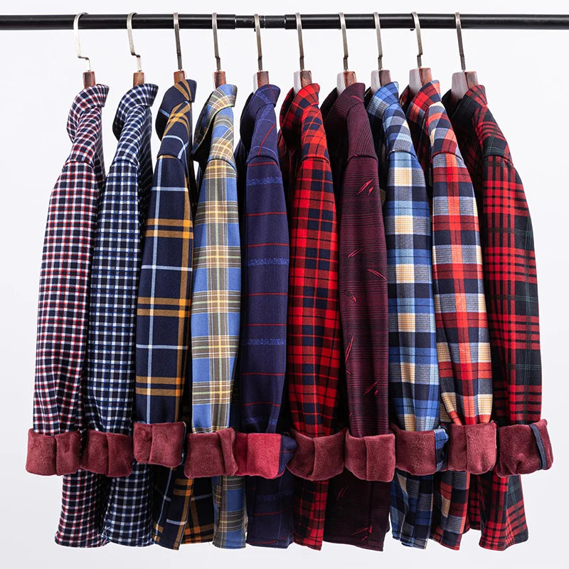 Men's Long-Sleeved Shirt Thickened Warm 7XL8XL Plus Size Autumn/Winter Casual No-Ironing Comfortable Double-Sided Fleece Top