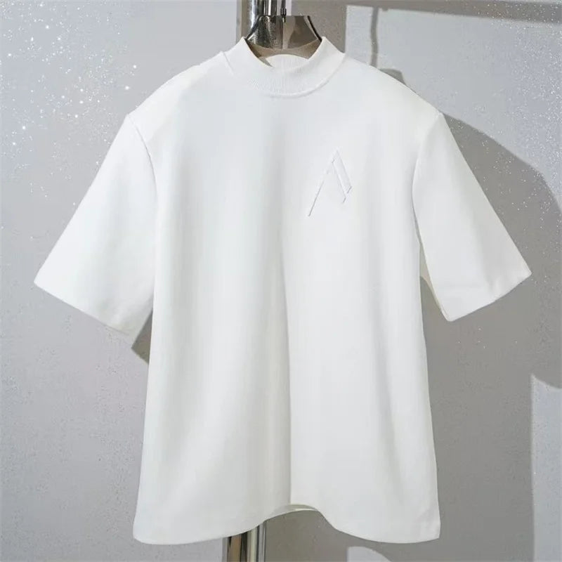 Women's t-shirt New letter embroidered round neck pullover for summer 2025 Couple style fit loose Cotton blend short sleeved top