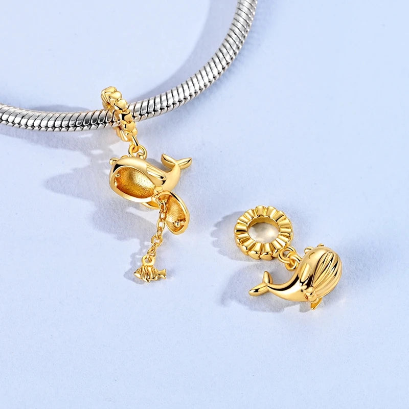 Original 925 Sterling Silver Charm Bead Golden Series Zircon Pendant Fit Original Bracelet Necklace For Women DIY Jewelry Gift