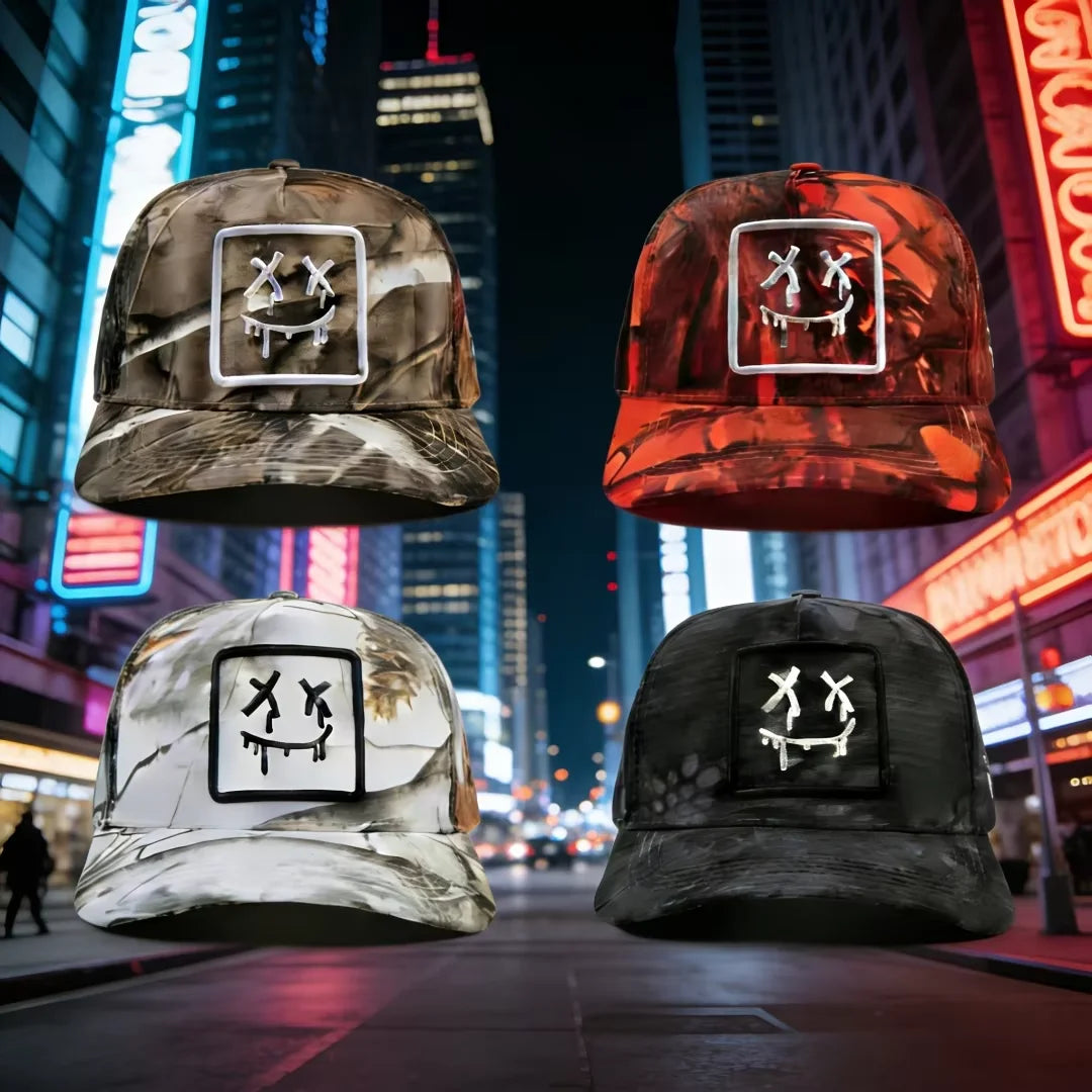 Stylish camouflage baseball caps and fashionable badges - adjustable back closure, breathable fabric, perfect for casual wear