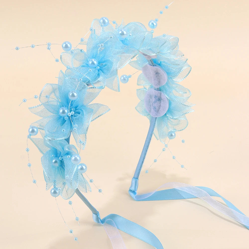 Fairy Flower Headband Sweet Lovely Girl Lace Floral Pearls Hair Hoop For Princess Wedding Birthday Headwear Accessories Gifts