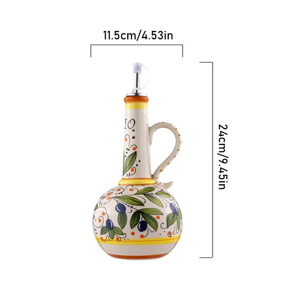 Hand-Painted Ceramic Oil Bottle Kitchen Storage Nordic Vinegar Oil Dispenser Cooking Utensil for Home Use Kitchen Seasoning Jar