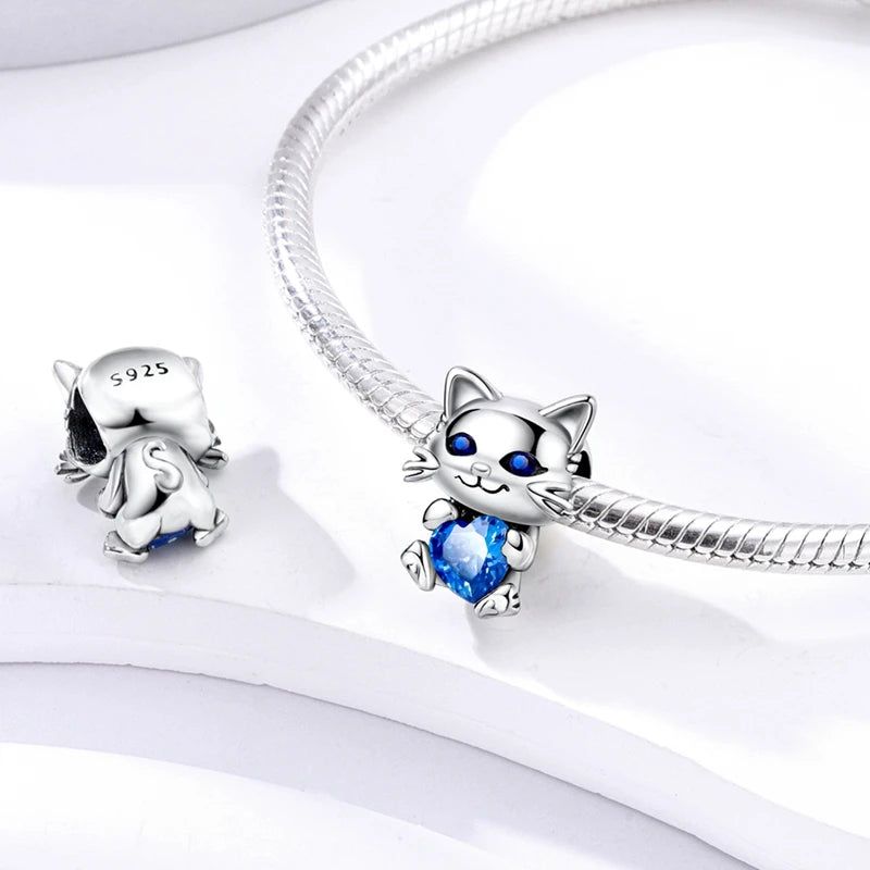 Dog Pet Charms 925 Silver Doggy Paw French Bulldog Bones Beads Fit Original Bracelet DIY Fine Jewelry