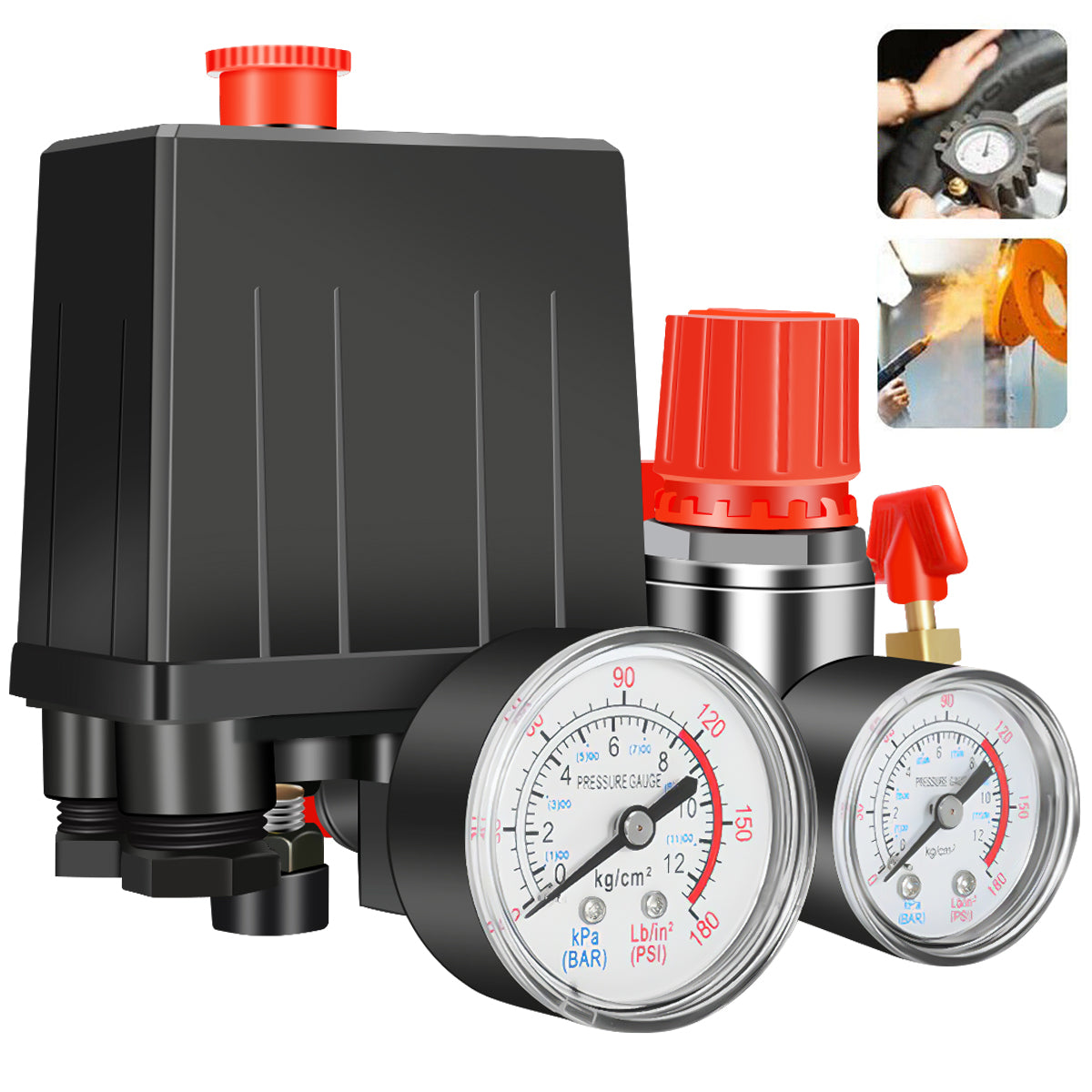 90-120PSI Air Compressor Pressure Switch Valve Control Manifold Regulator Gauges Safety Valve 1/4"BSP Air Compressor Parts