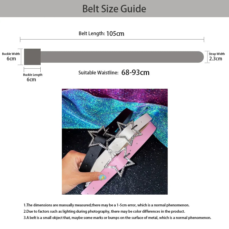 Y2K Belts for Women Spice Girls Pink Black White Belt Denim Star PU Leather Rhinestones Belt Ins Sweet Cool Corset Jeans Belts