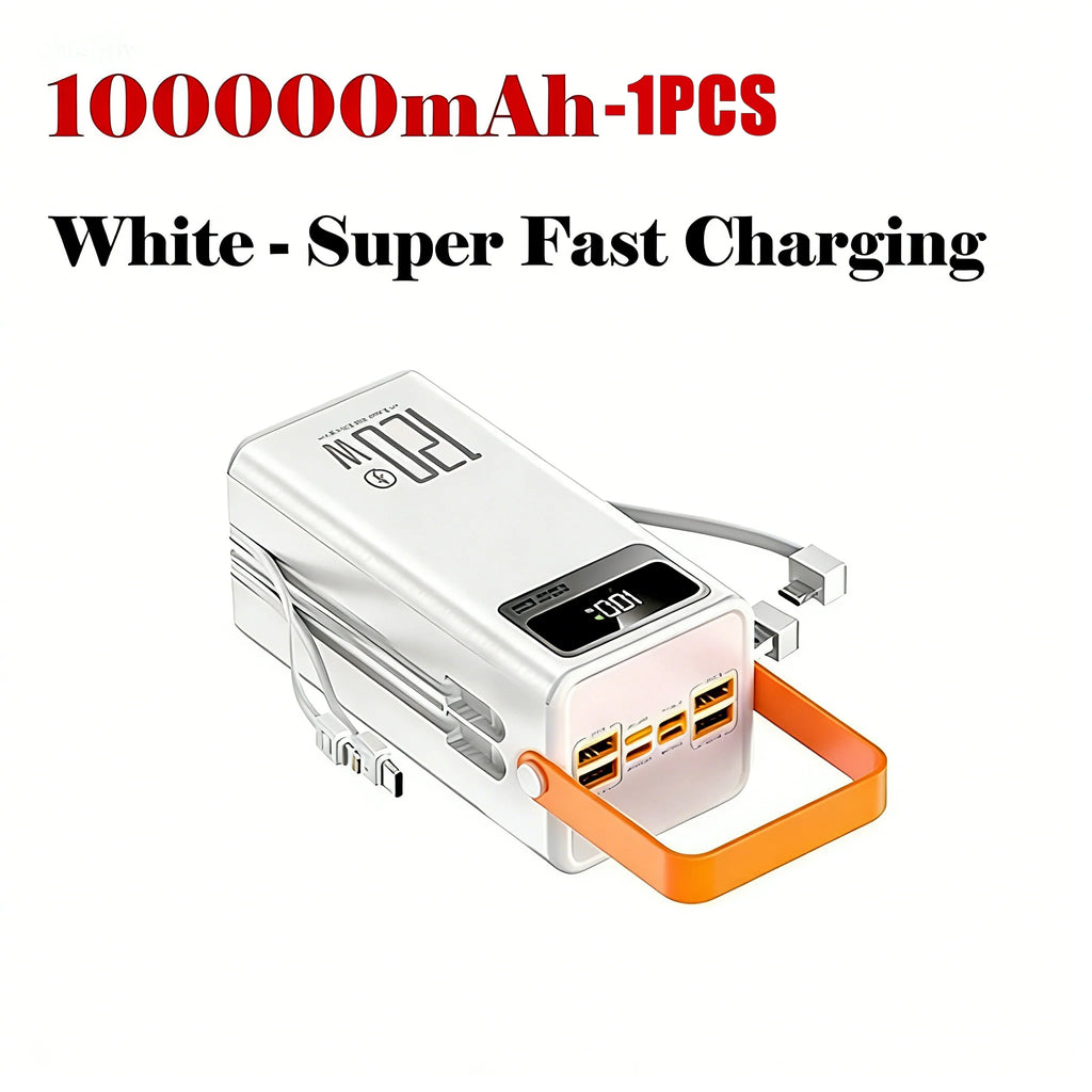 120W 30000-100000mAh Fast Charging Power Bank Large Capacity Outdoor Mobile Power Supply External Spare Battery For Camping