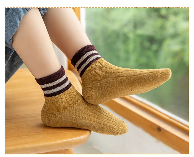 5Pairs/Lot Cartoon Stripe Kids Socks Casual Baby Girls Boys Cotton Spring Autumn Toddler Knitted Children Socks For 1-8Years