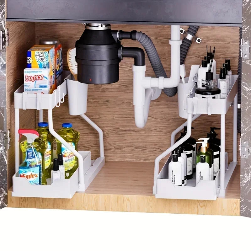 Kitchen lower sink rack Double pull-out countertop finishing rack Bathroom storage rack Kitchen storage rack