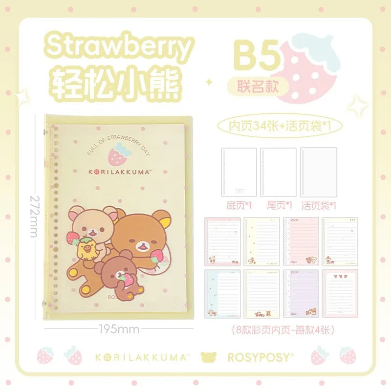 In Stocks RosyPosy Korilakkuma Loose Leaf Notebook Cute Strawberry Pattern B5 Refillable Journal For Study Office Daily Planning