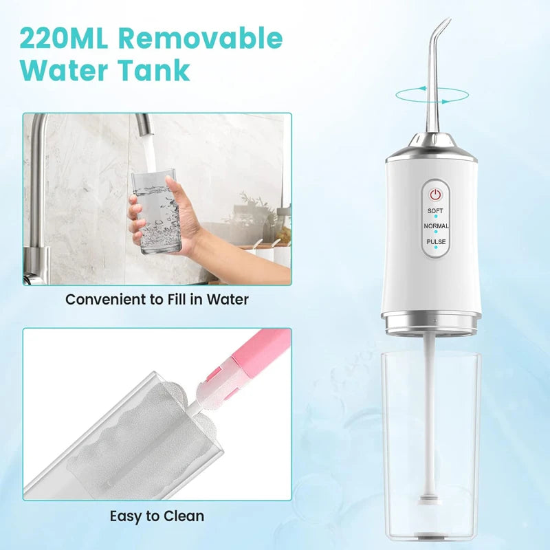 2026 Oral Irrigator Portable Dental Water Flosser USB Rechargeable Water Jet Floss Tooth Pick 4 Jet Tip 220ml 3 Modes