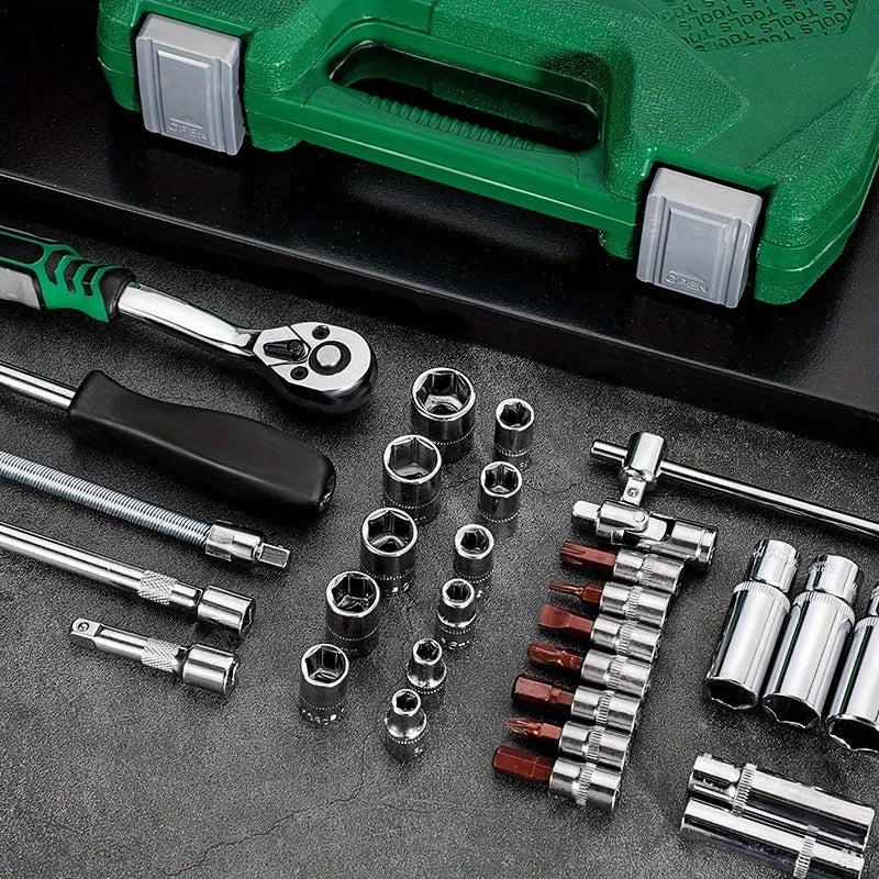 46pcs-Pack Car Repair Tool Kit: Ratchet Torque Wrench, Wrench, Screwdriver, Socket Kit - Perfect for Motorcycle And Car Repair