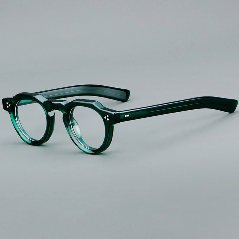 57171 Vintage Round Acetate Spectacles Frame Women Fashion Rivet Optical Transparent Eyeglass Men Trend Prescription Glasses