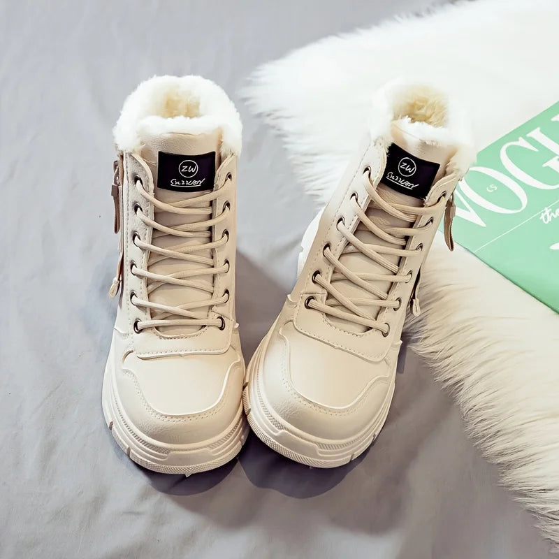 Botins de Senhora, Botins Curtos, Botas de Inverno com Forro Espesso e Isolamento, Elegantes e Versáteis, Botas de Inverno de Sola Grossa