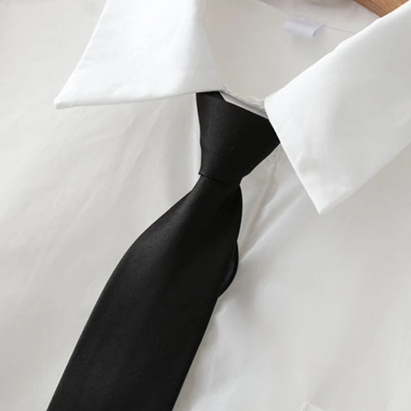 GIDYQ Women White Jk Shirts Long Sleeve Fall Student Shirts Casual Button Up Japan Black Tie Preppy Style Girls Tops New