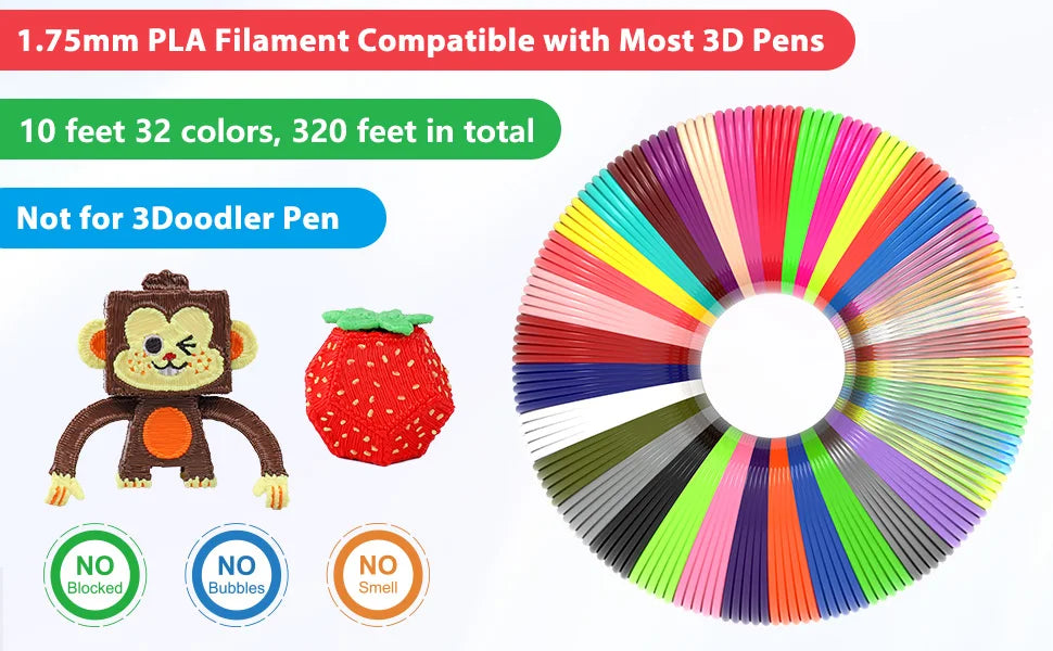 3D Printing Pen 3D PLA Filament 1.75mm 32-Colors With Various Set Combinations For Your Choice For 3D Pen Brush Line Material