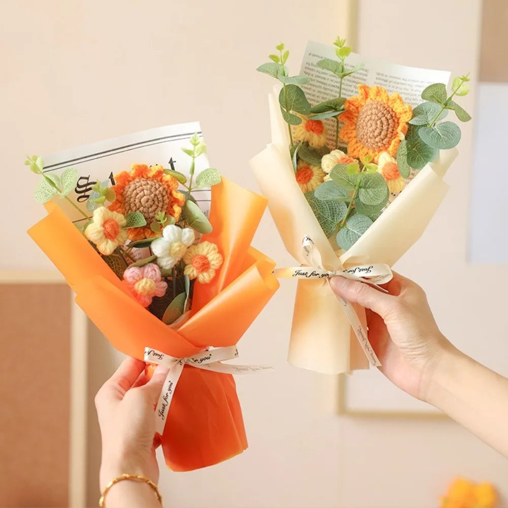 Artificial Flower Crochet Bouquet Handmade Anniversary Sunflower Daisy Bouquet Mothers Day Birthday Gift Eternal Flower