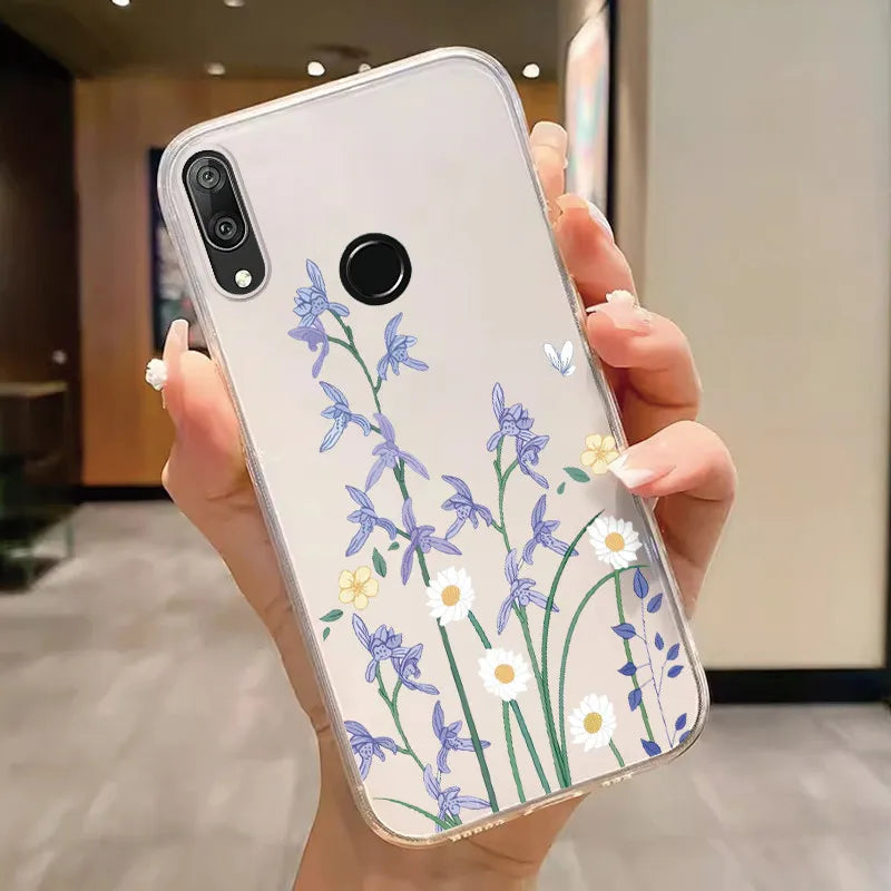 For Huawei Y7 Prime 2019 Y7 Pro 2019 P Smart Z Honor 9X Case Phone Cover Oil Butterfly Flower Heart Clear Bags Fundas Silicone