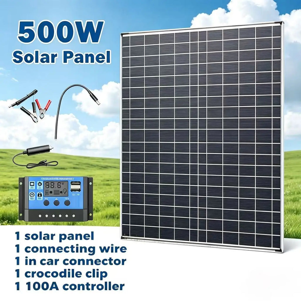 500W-1000W Polycrystalline Solar Panel Kit, 12V Portable Charger & Power Generator for Home, RV, Camping & Outdoor Travel