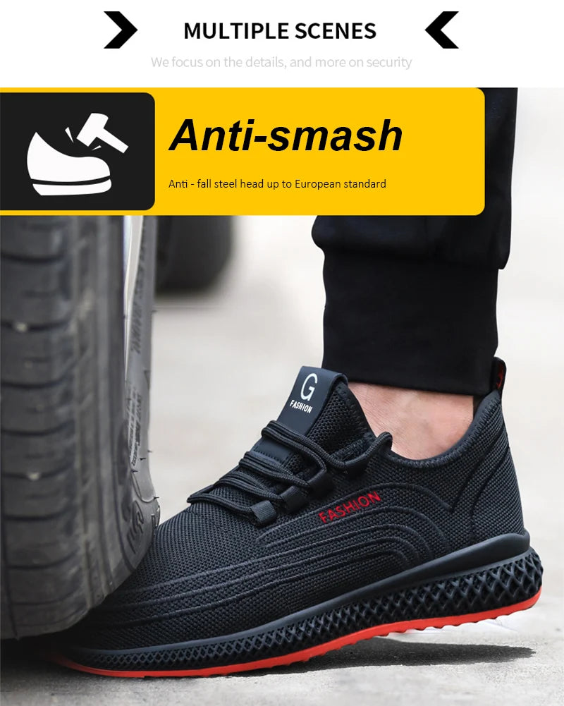 Manlegu Air Mesh Steel Toe Work Shoes Breathable Working Shoes Women Man Safety Shoes Lightweight Puncture-Proof Safety Boots