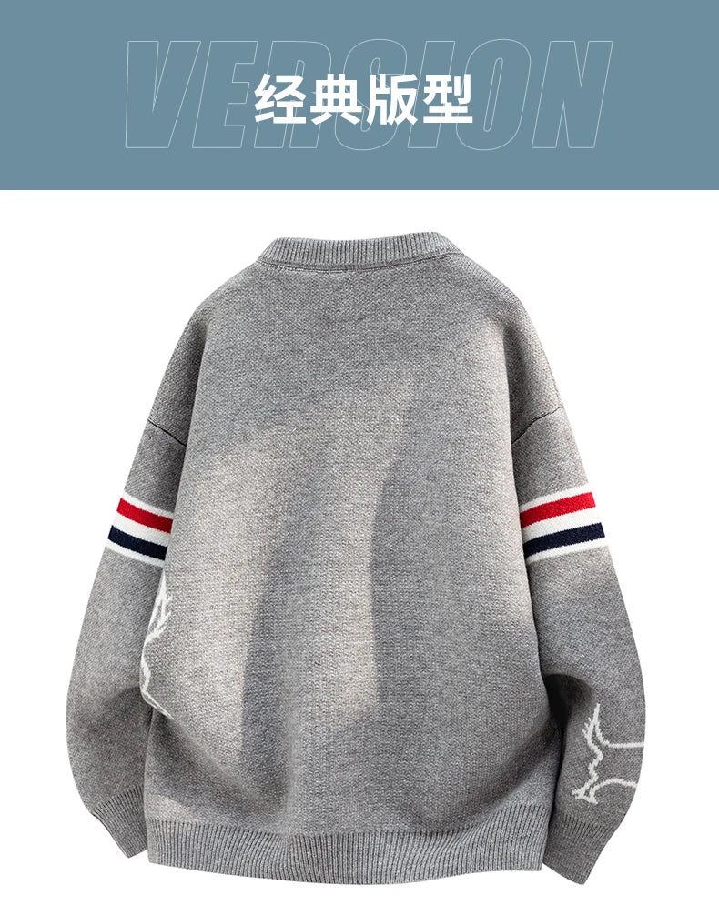 Couple Style Long-Sleeved Cardigan Knitwear Round Neck Button Striped Design High Quality Stamp Casual Fashion Keep Warm Coat