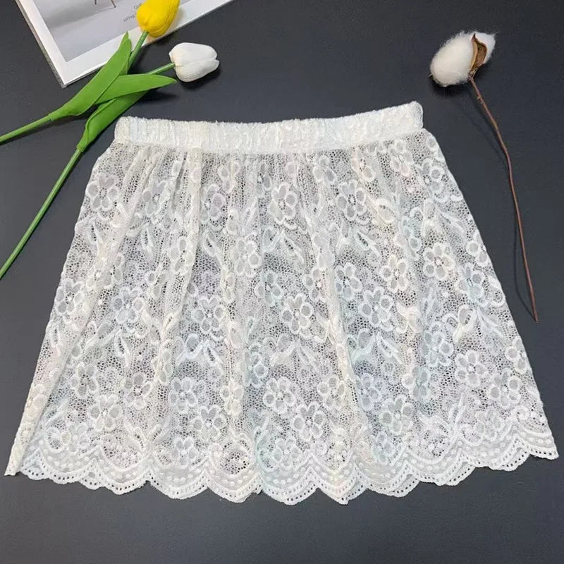 Japanese and Korean Mori Girl Style Exquisite Floral Lace Layered Skirt Autumn Spring Versatile Layered Half Skirt