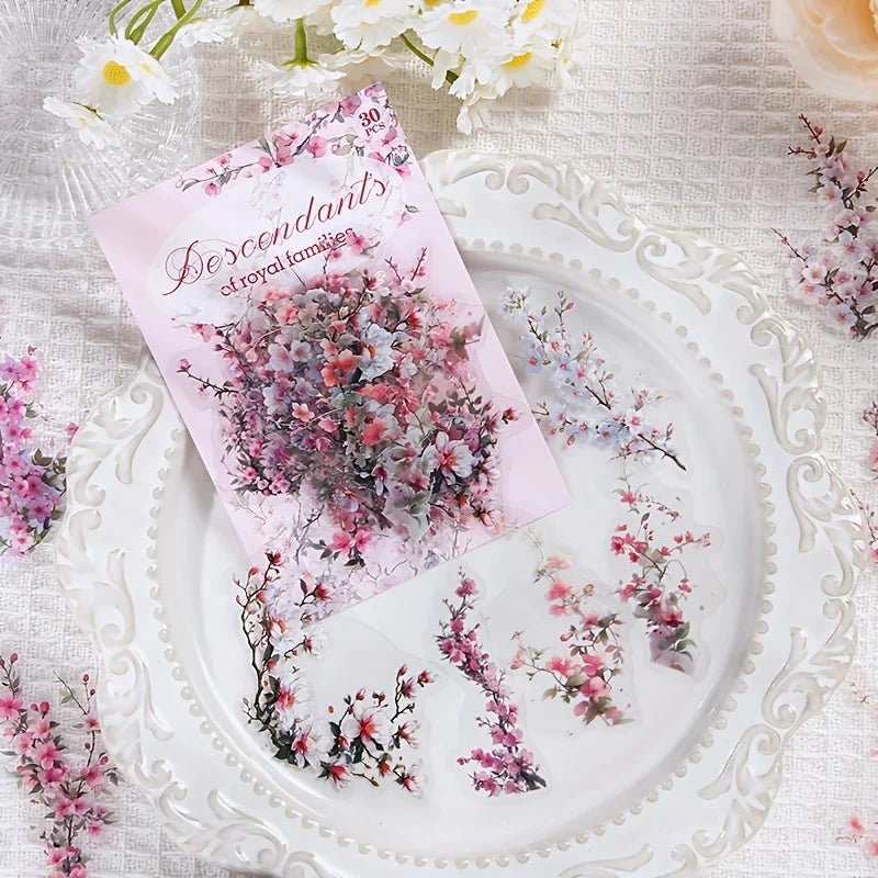 30 Pcs/Pack Vintage plant flowers PET waterproof sticker for DIY scrapbooking Journal Photo Album Decoration Materials Stickers
