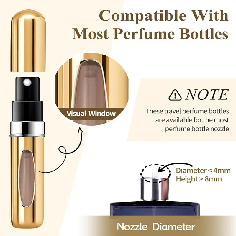 1/4 Unid. Atomizador de perfume de 5 ml, recipiente portátil para líquidos, cosméticos, viagem, mini frasco de alumínio vazio recarregável