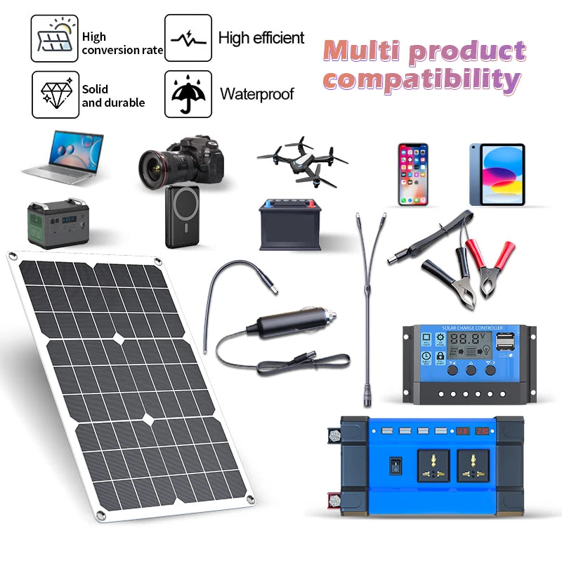 6000W Complete Solar Power Kit 12V to 110V/220V Off-Grid System 100A Controller Solar Panel Inverter for Home, Camping, Backup