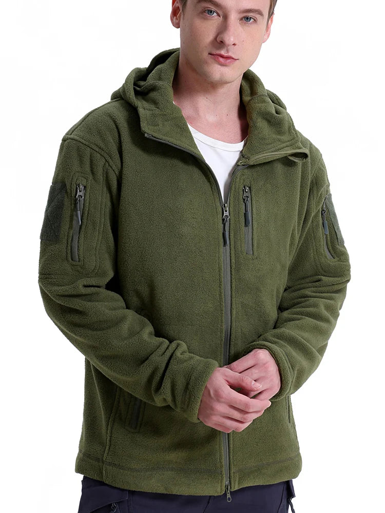 Men's Tactical Fleece Jacket Winter Warm Full Zip Military Hoodies Multi-Pockets Hiking Hunting Outdoor Coats