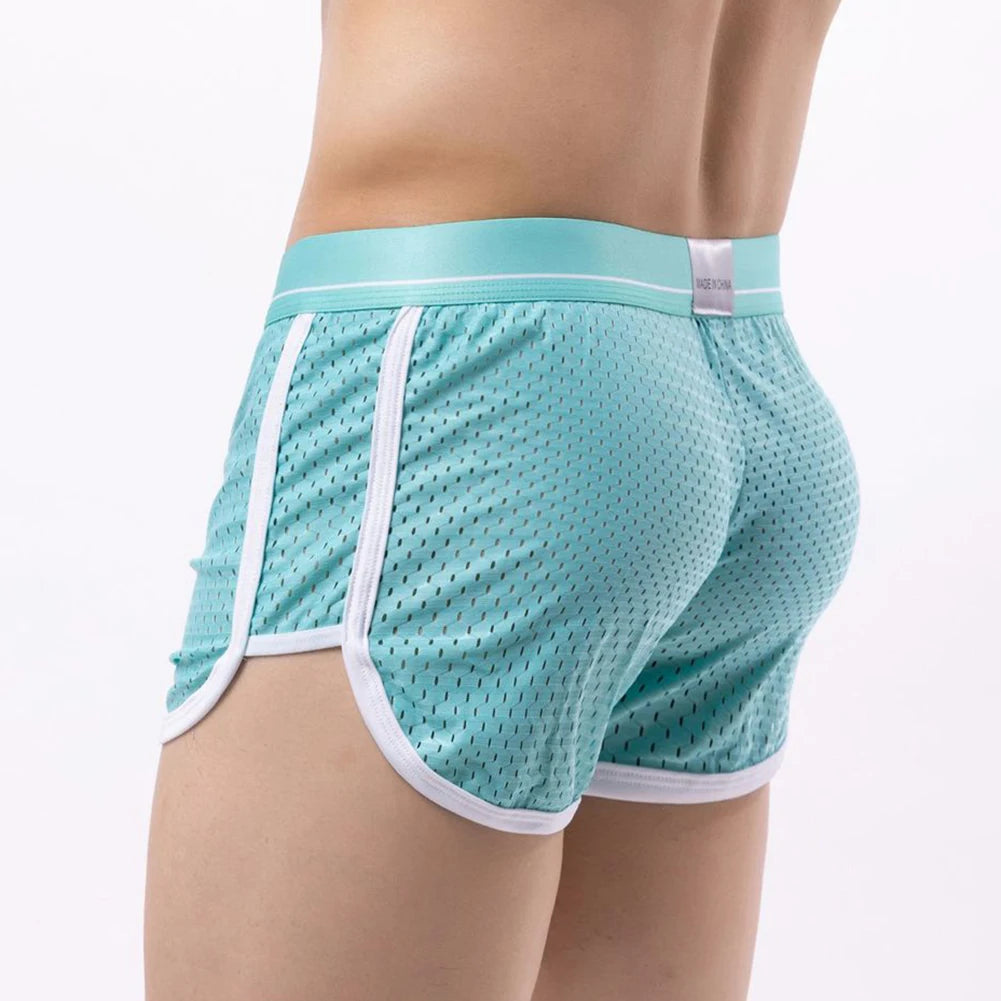 Sexy Men Ice Silk Mesh Seamless Boxer Briefs Pouch Underwear Shorts Trunks Underpants Breathable Loose Elastic Men's Boxers