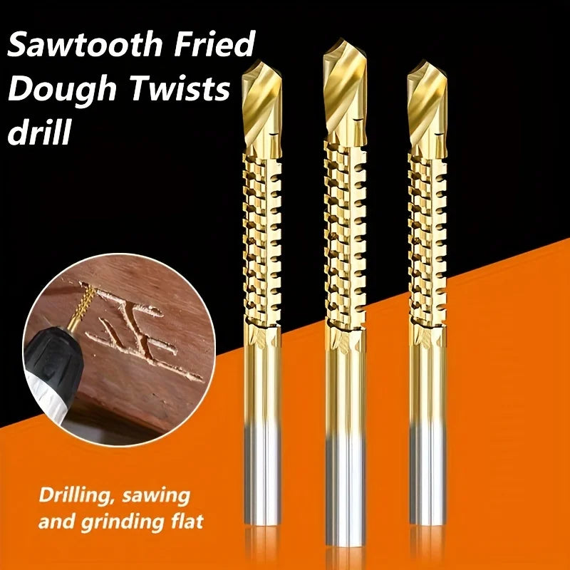 3pcs Serrated Rotary Slotting Multifunctional Drill Bit Set, Suitable for Cutting, Drilling, and Slotting Wood and Plastic
