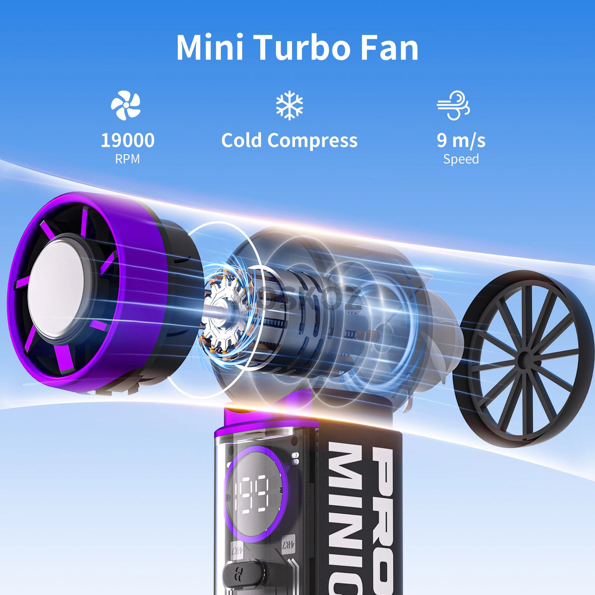Handheld Portable Turbo Fan With Cold Compress, USB Rechargeable Personal Battery Operated Mini Small Pocket Fan with 5 Speeds