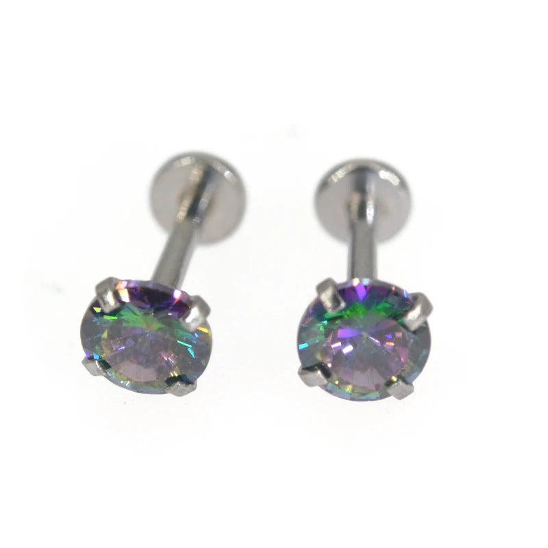 2Pcs 2-5mm Gem Solid Steel  Tragus Cartilage Ear Stud Crystal Zircon Earrings Piercing Jewelry Cartilage Piercing Earrings Prong