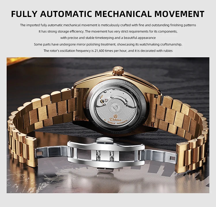 Dulunwe Automatic Watches for Men Day Date Classic 41MM Retro Mechanical Wristwatch 3ATM Waterproof Screw-in Crown Design
