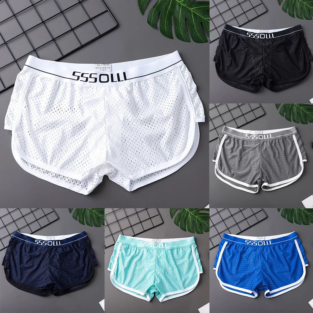 Sexy Men Ice Silk Mesh Seamless Boxer Briefs Pouch Underwear Shorts Trunks Underpants Breathable Loose Elastic Men's Boxers
