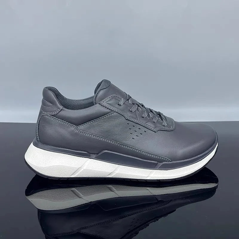 High Quality Men's Genuine Leather Casual Shoes Thick Soled Wear-resistant Hiking Couple Shoes Trendy Black Sports Shoes for Men