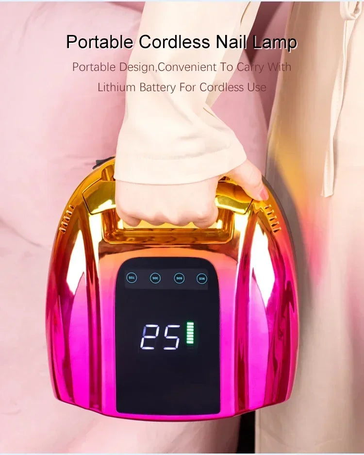 96W Mirror Reflective Nail Lamp with Metal Pad Cordless Manicure Dryer Wireless UV Light for Nails Rechargeable Nail UV LED Lamp