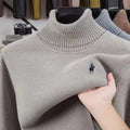High end brand velvet sweater men's new fashion designer exquisite pony embroidery winter thick warm high neck knitted pullover