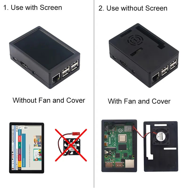Raspberry Pi 3B Plus Case Plastic ABS Case Shell Box Optional Cooling Fan for Raspberry Pi 3B+/3B Use with 3.5 Inch Screen