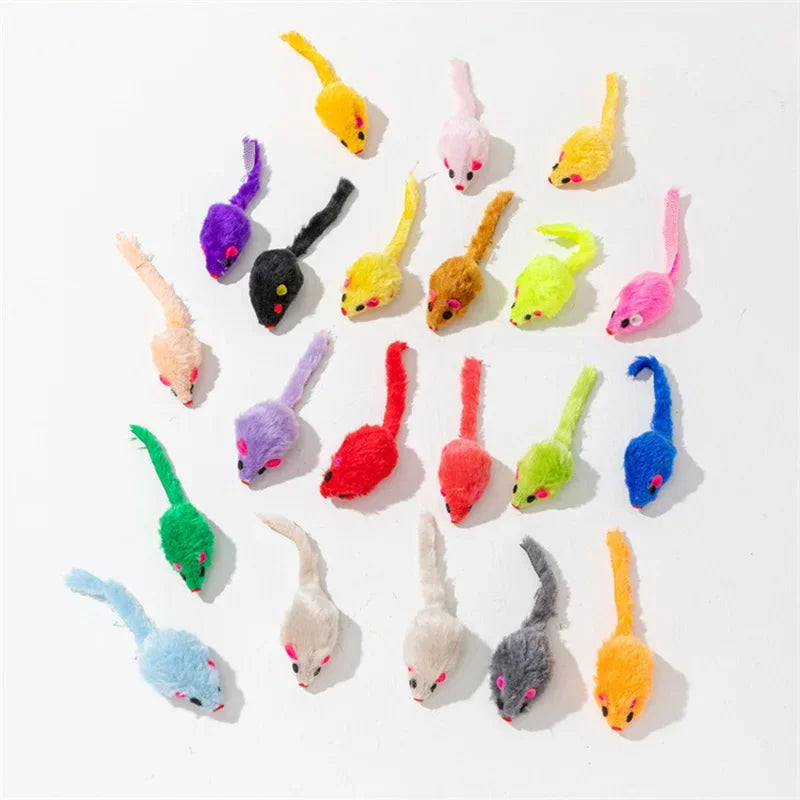5Pcs 10Pcs Plush Pet Cat Toys Play Rabbit Fur False Mouse Feather Rainbow Mouse Toy  Funny Playing Toys for Kitten Indoor New