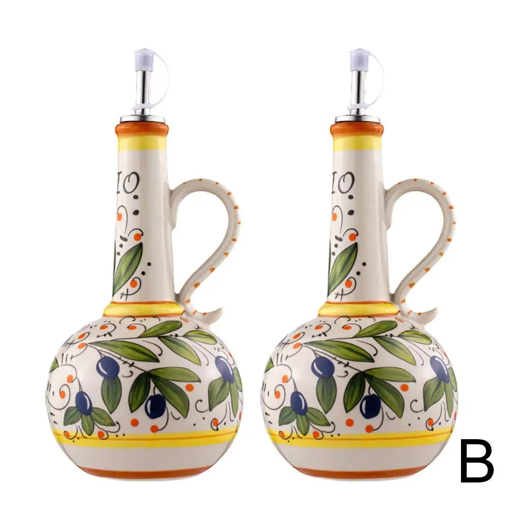 Hand-Painted Ceramic Oil Bottle Kitchen Storage Nordic Vinegar Oil Dispenser Cooking Utensil for Home Use Kitchen Seasoning Jar