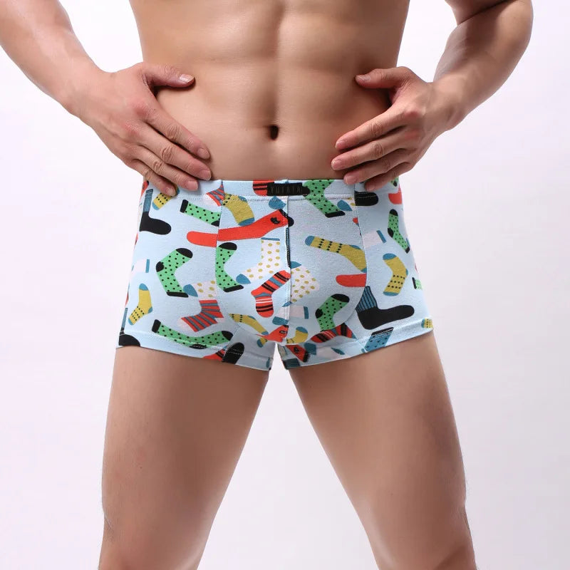 Cartoon Print Boxer Shorts Men Breathable 100% Cotton Funny Boxers Comic Style Men's Underwear Novelty Gift Underpants U Convex